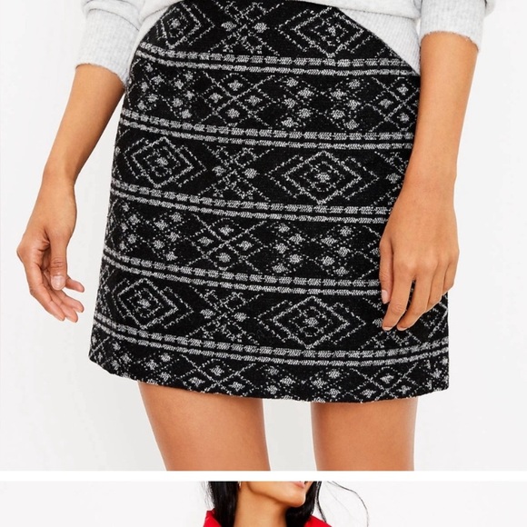 Loft Patterned Black and Blue Women's Skirt - Picture 3 of 5